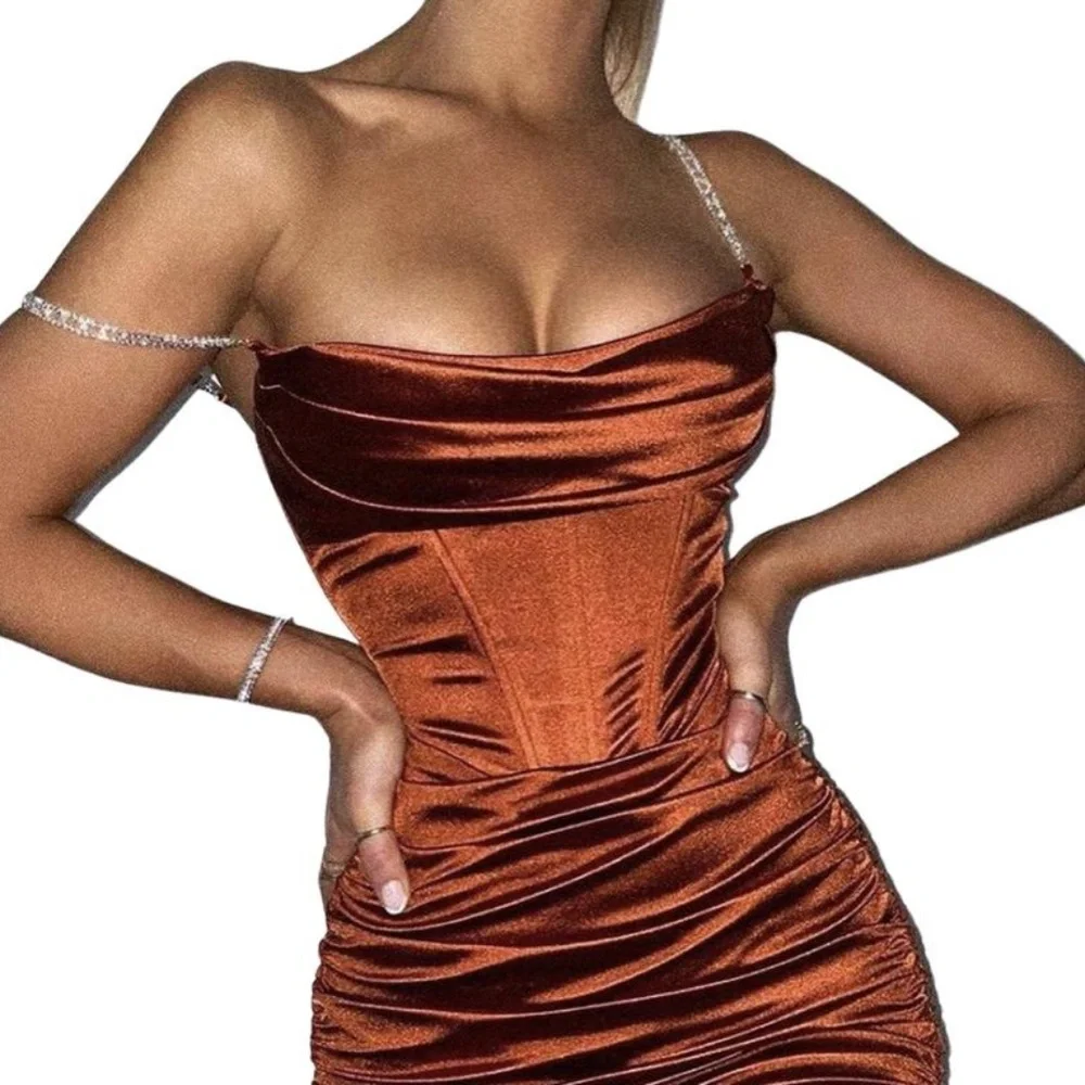 Sexy Corset Bodice Cocktail Dress. Burnt Orange - Picture 4 of 16